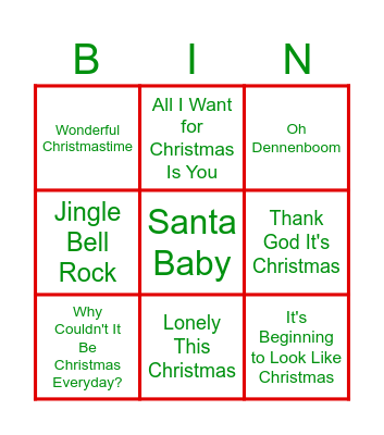 Christmas Jingle Bingo Card