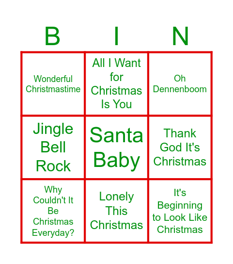 Christmas Jingle Bingo Card