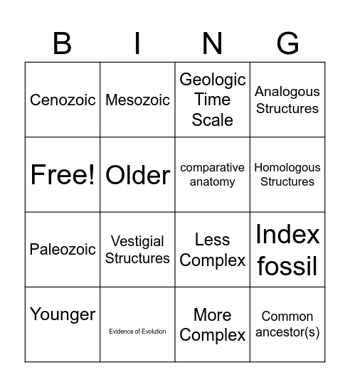 Evidence of Evolution Bingo Card