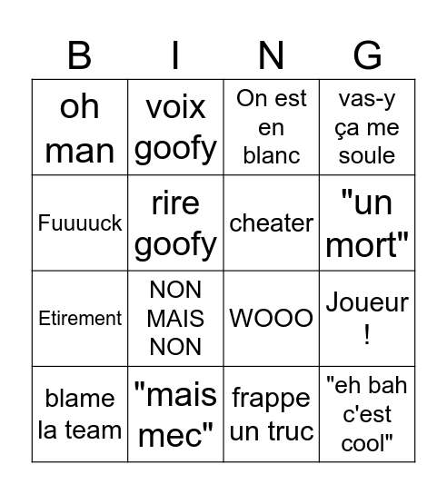 Hunt game Bingo Card