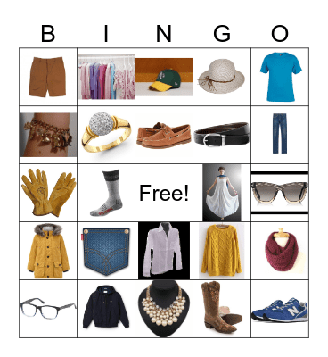 CLOTHES Bingo Card