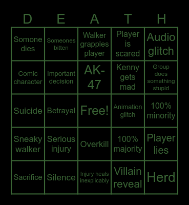 Telltale The Walking Dead Bingo Card