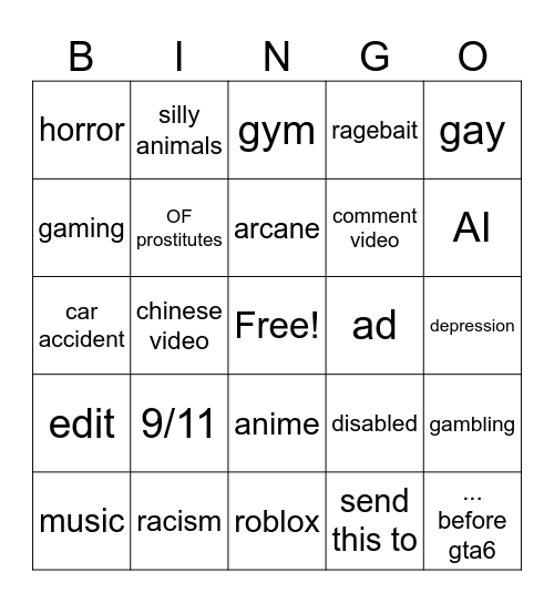 ultra gay instareels Bingo Card