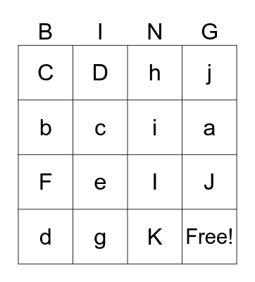 Letter Bingo A-K Bingo Card