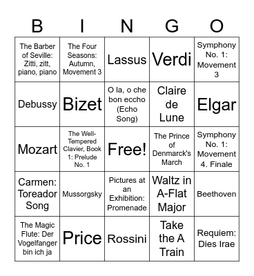 Music Memory Bingo Card