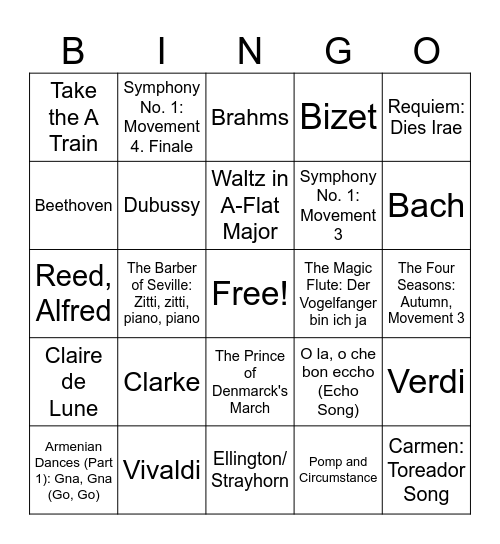 Music Memory Bingo 2024 Bingo Card