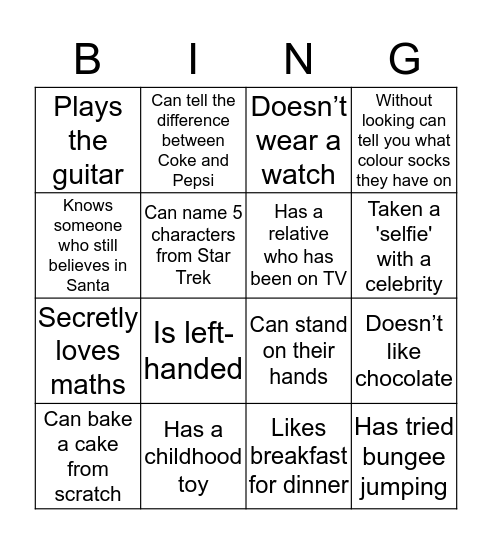 SuperCool People Bingo Card