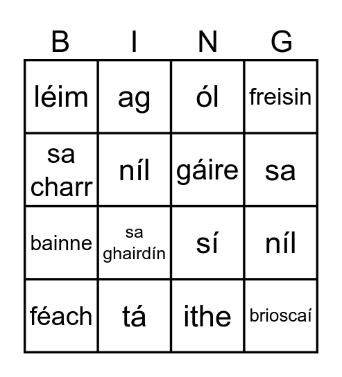 Cairde nua Bingo Card