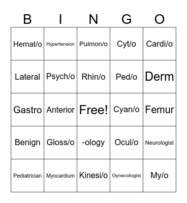 Health Terminology Bingo Card