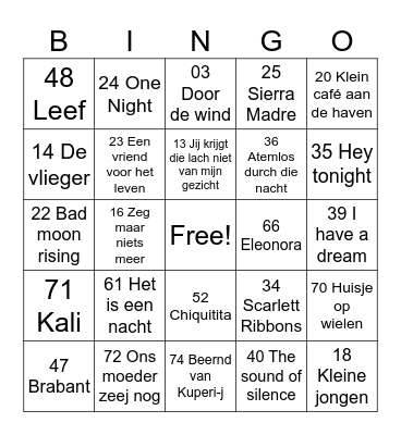 Kerstbingo Zonnebloem Bingo Card