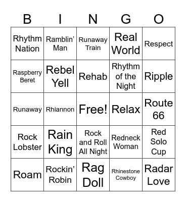 R Songs Bingo Card