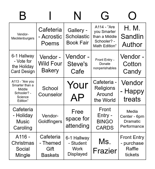 RRMS Winter Literacy Night             Ask an Adult or Student on duty to stamp your card Bingo Card