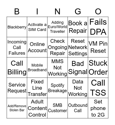 On Call VodaBingo Card