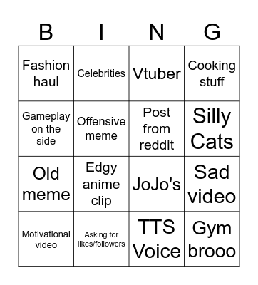 Instagram Reels bingo Card