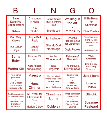 AKKS JULEMUSIKKBINGO runde 1<3 Bingo Card