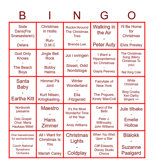 AKKS JULEMUSIKKBINGO runde 1<3 Bingo Card