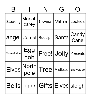 Christmas Angel Bingo Card