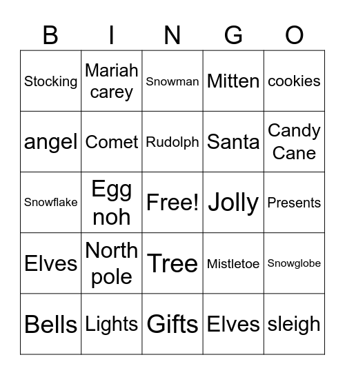 Christmas Angel Bingo Card