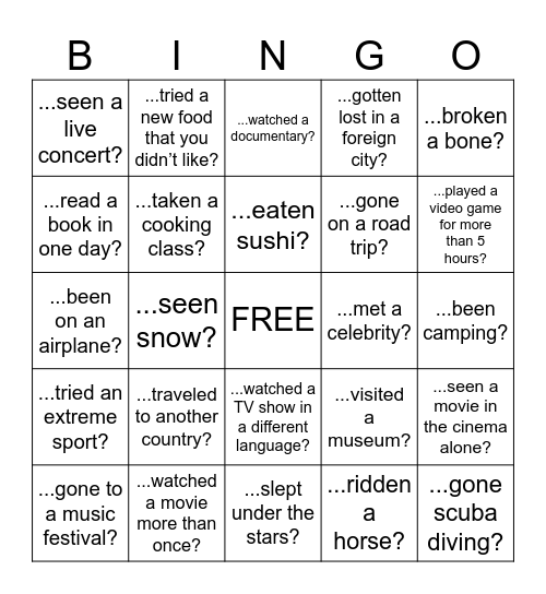 Have you ever...? Bingo Card