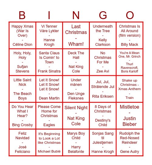 AKKS Julemusikkbingo runde 2<3 Bingo Card