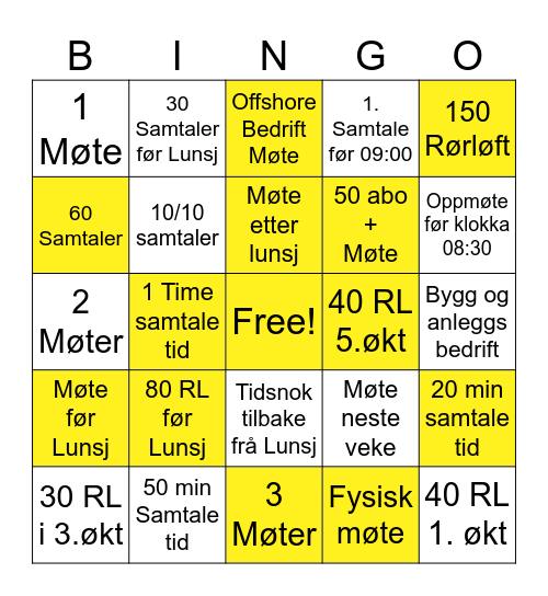 MØTEBOOKINGSDAG Bingo Card