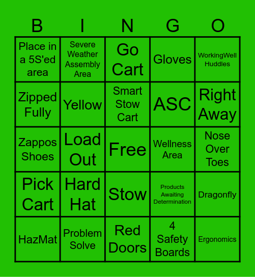 DHT4 Safety Bingo Card