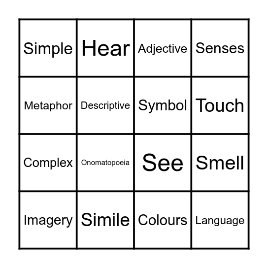 Descriptive Writing Bingo Card