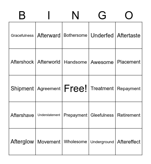 Intervention Bingo Card