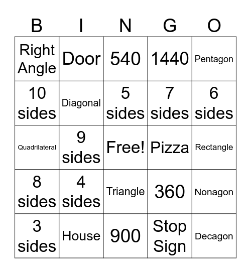 Quadrilaterals and Polygons Bingo Card