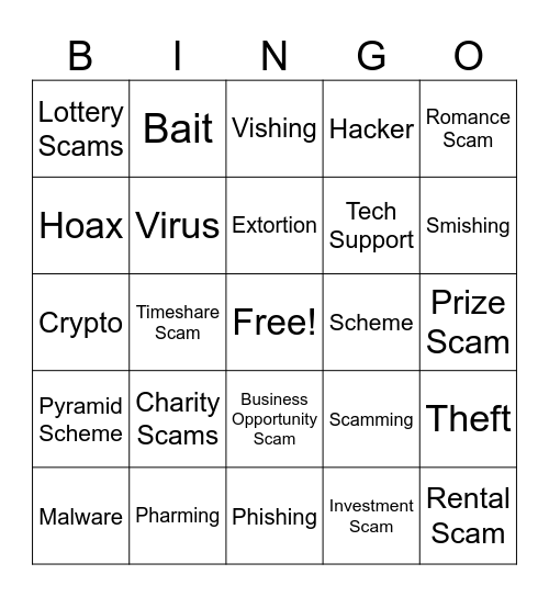 Scamming the Game! Bingo Card