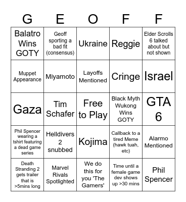 2024 Keighly Awards Bingo Card