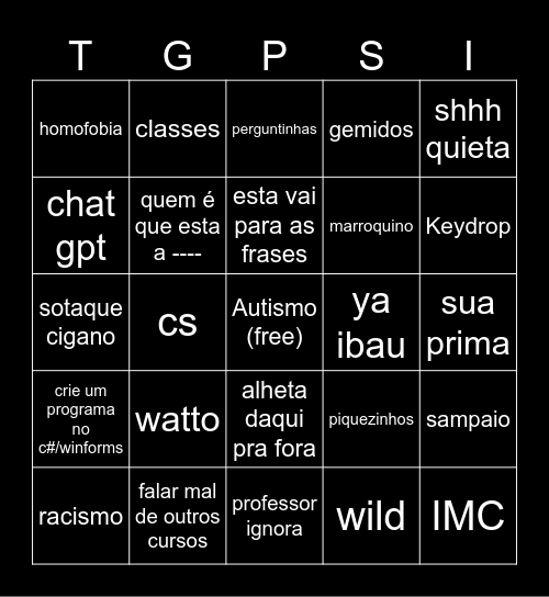 bingo de tgpsi Bingo Card