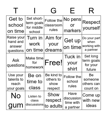 TIGER Bingo Card