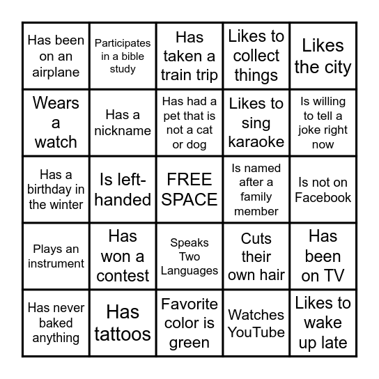 HUMAN BINGO Card