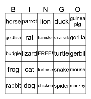 animals Bingo Card