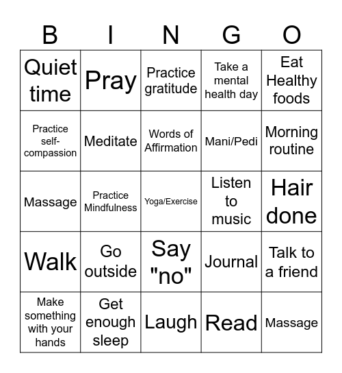 Self-Care Bingo Card