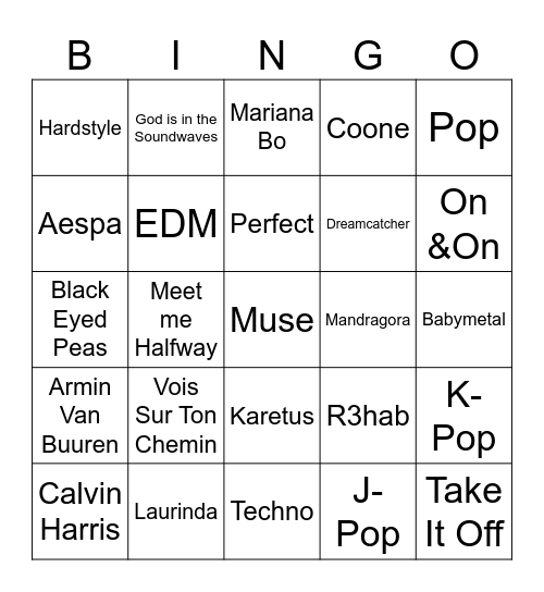 Spotify Wrapped Bingo Card