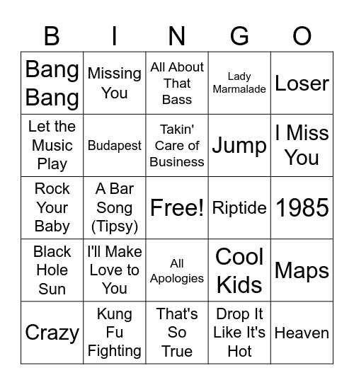 '4' Music Bingo #1 Bingo Card