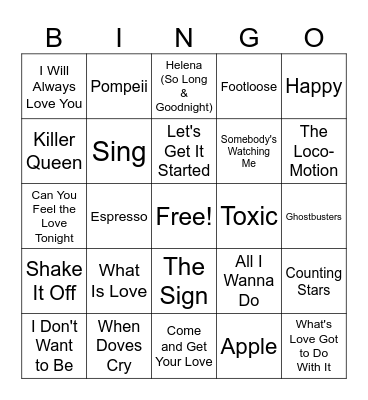 '4' Music Bingo #4 Bingo Card