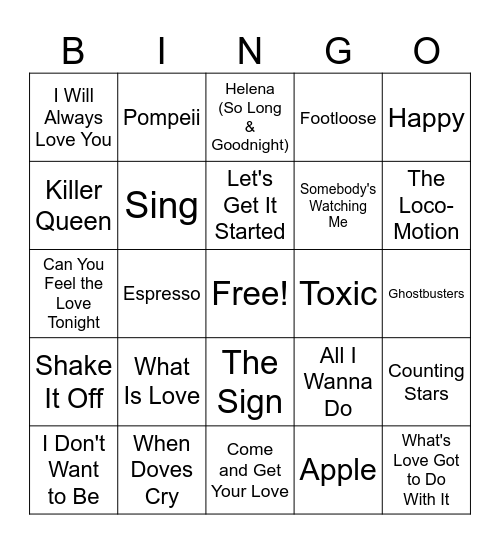 '4' Music Bingo #4 Bingo Card