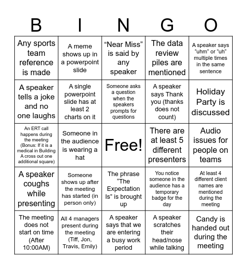 Employee Engagement Bingo Card