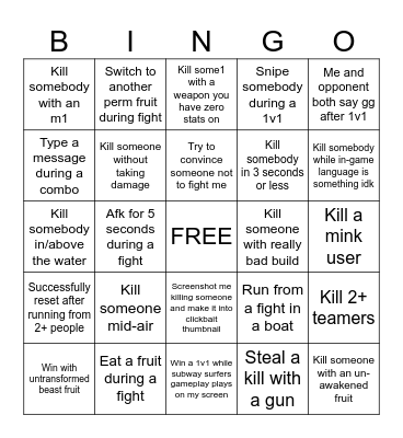 Blox Fruits Bingo Card