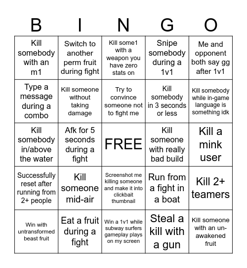 Blox Fruits Bingo Card