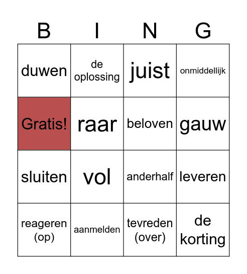woorden Taal Compleet A2  4.7,4.8, 4.11 Bingo Card