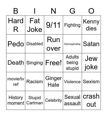 South Park Bingo Card