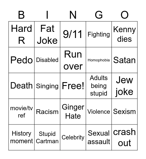 South Park Bingo Card