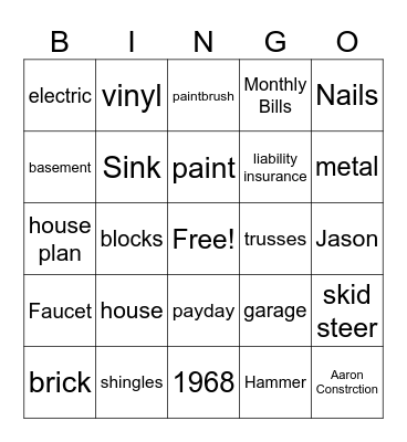AARON CONSTRUCTION XMAS PARTY Bingo Card