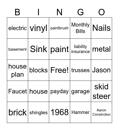 AARON CONSTRUCTION XMAS PARTY Bingo Card