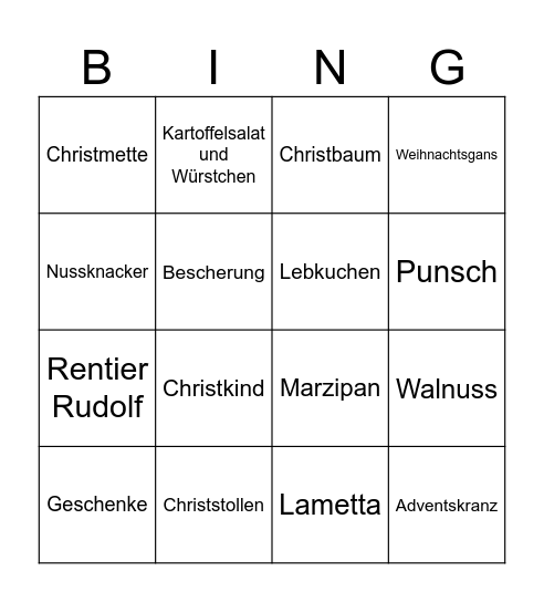 Weihnachtsbingo Card