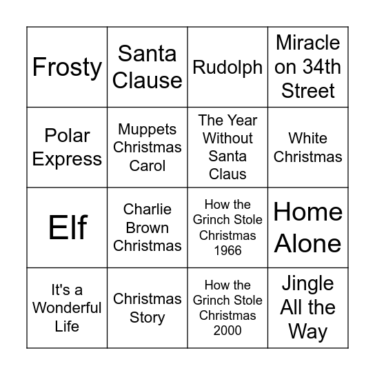 Holiday Bingo Card